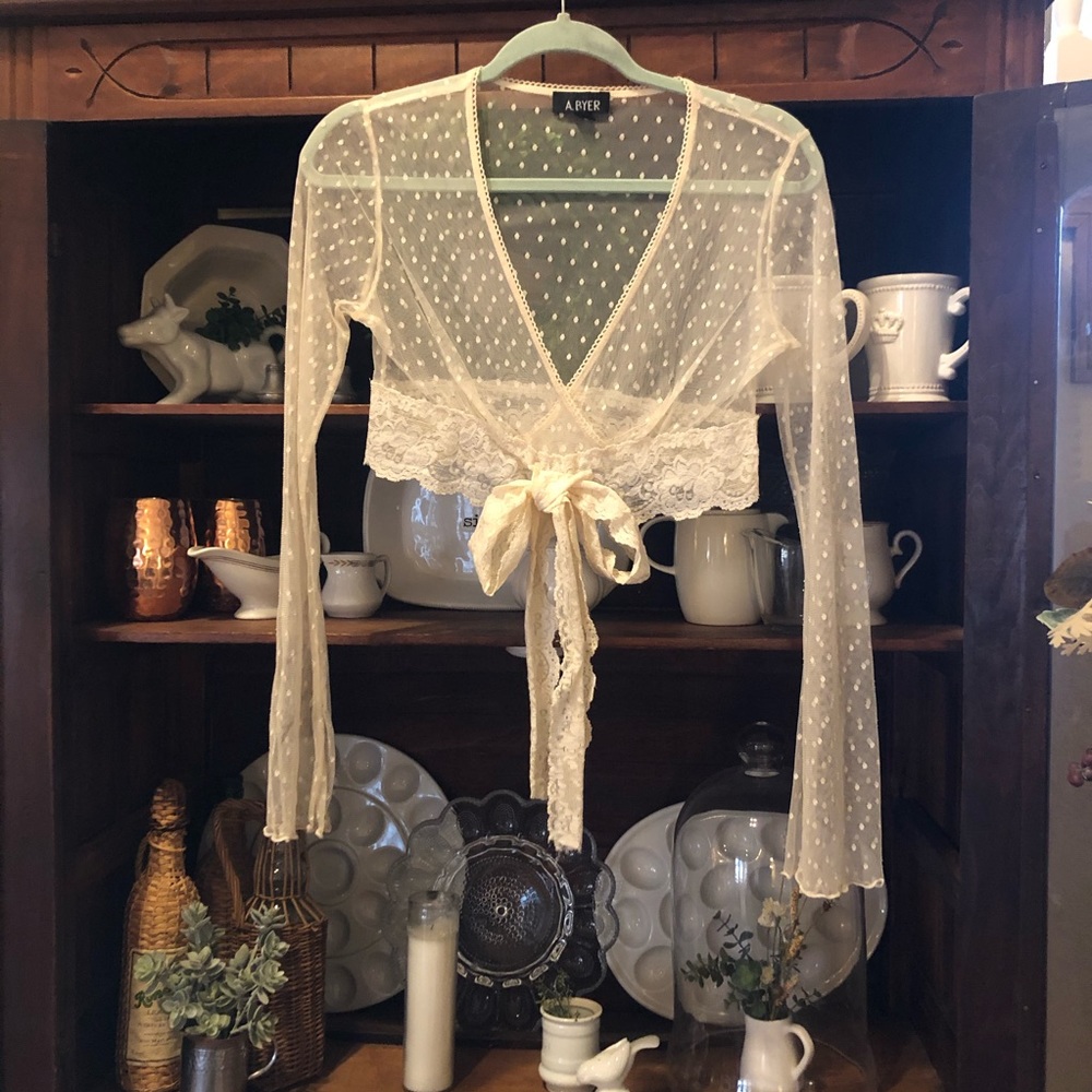 Vintage 1980’s A. Byer Sheer Swiss Dot Crop Top M